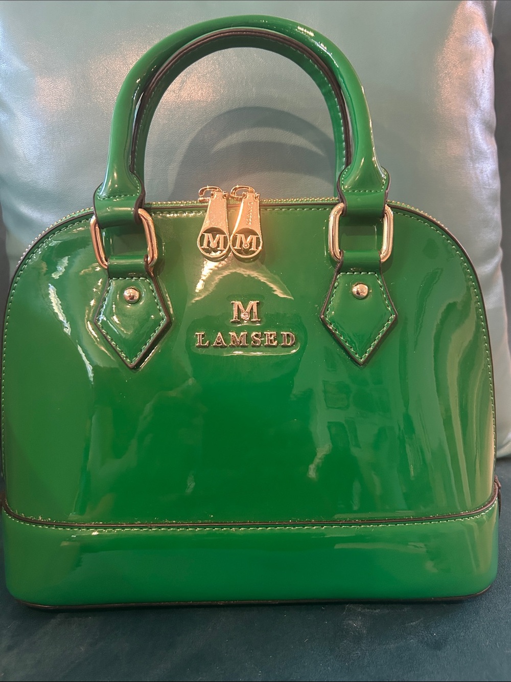 M Lamsed Patent Leather Dome Satchel in Green